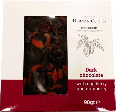 Μαύρη Σοκολάτα με Goji berry & Cranberry 90γρ - Hernan Cortes